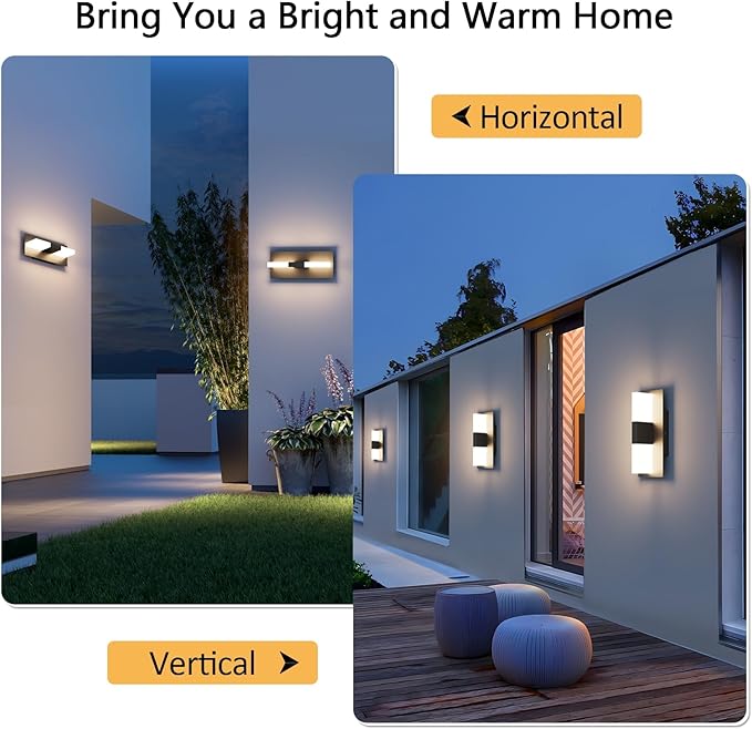 12.4 inches Modern Outdoor Led Wall Light,30W 3000K Porch & Patio Hardwired Wall Sconces with White Clear Acyrlic Lampshade,IP65 Waterproof Exterior Wall Lamp for Garage Garden(Black,2Pack)