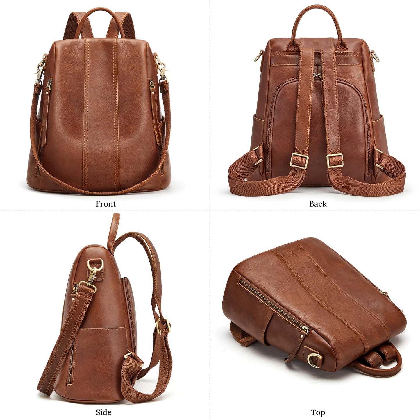 S-ZONE Leather Backpack Purses for Women Antitheft Soft Rucksack Ladies Shoulder Bag Medium