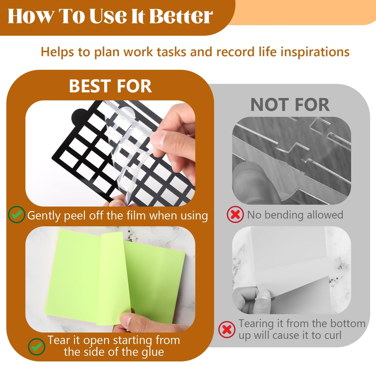 4" x 6" Sticky Notes Stencil and Holder Set with 5 Planner Stencils 100 Sheet Self-Stick Sticky Notes Black Acrylic Post It Note Stencil Holder Memo Organizer for Classroom Office Desk Organizer