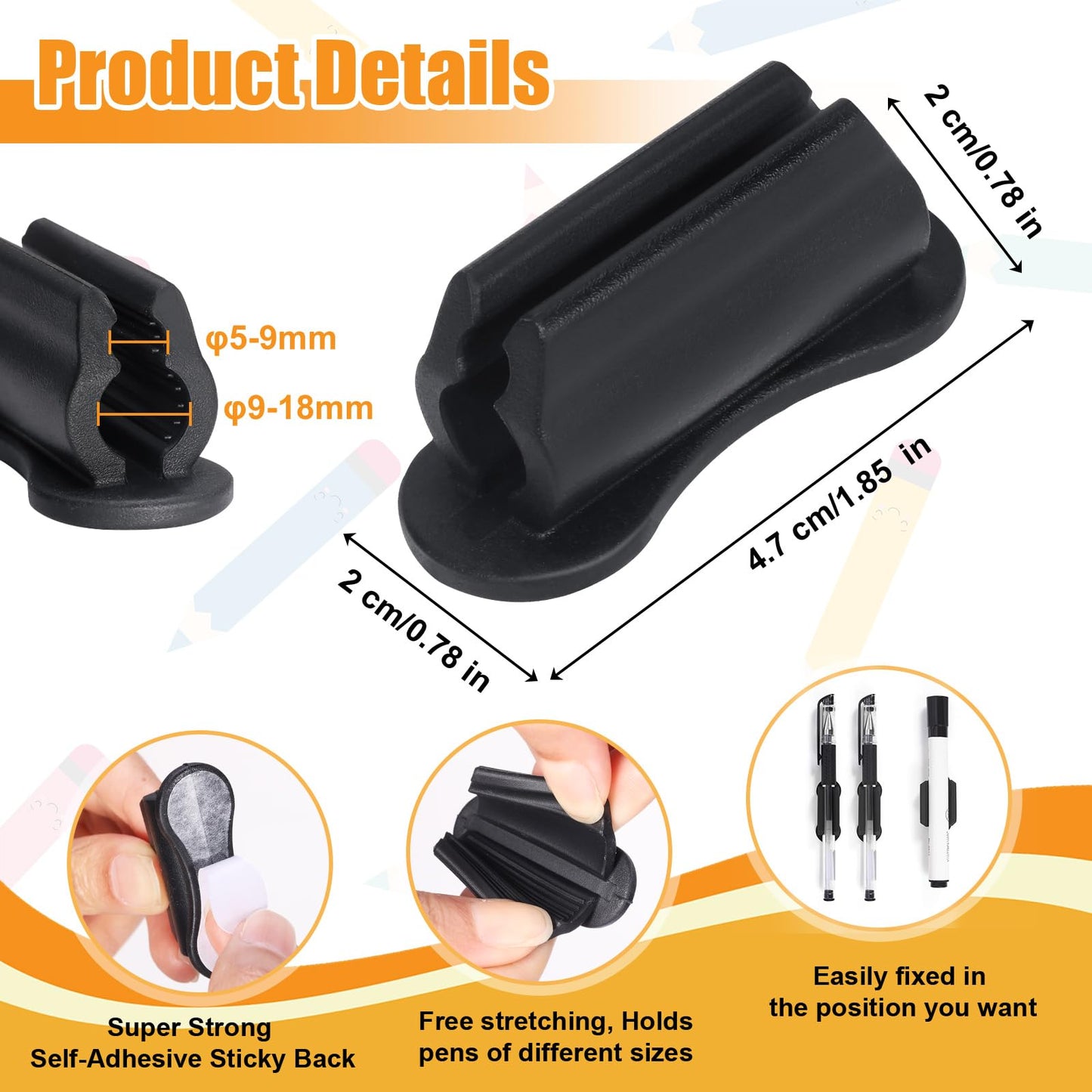 Mkway 20 Pack Pen Holder for Desk, Adhesive Silicone Pen Holder for Classroom Clipboard Attachment, Marker Holder, Pencil Holder,Marker Clip for Desk,Classroom,Office Accessories
