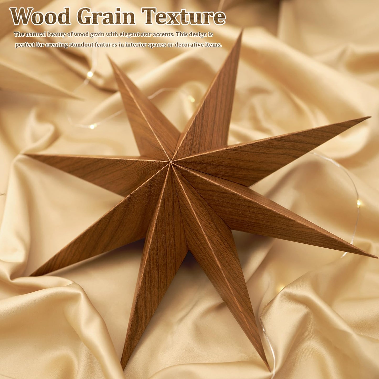 SUNBEAUTY 8-Pointed 12 Inch Paper Star Lanterns Brown Wooden Christmas Lanterns Hanging Lamp Paper Decorations Shade Wedding Birthday Christmas Home Party Decorations