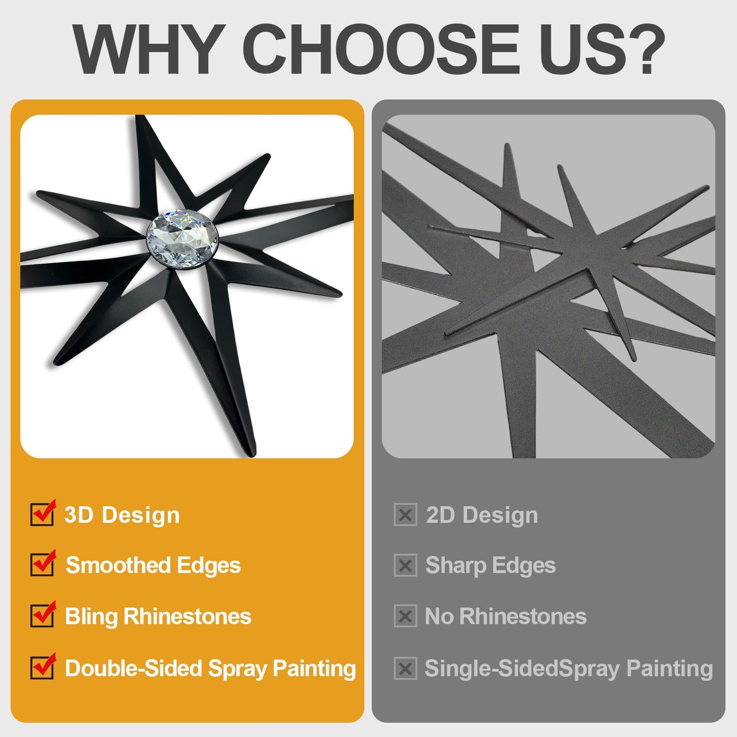 sxnzequnze 4 Pcs Star Wall Art for Home Decor Living Room Bedroom Office Metal 3D,Bling,with Hanging Hook Starburst Midcentury Sculpture Retro Gallery Accent Celestial -Black 16.5in/9.4in