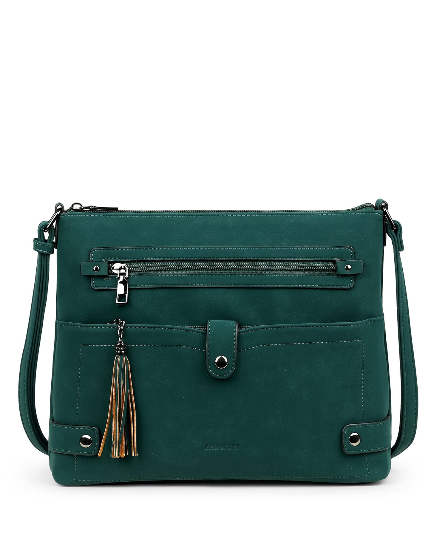 FADEON Large Crossbody Purses for Women Crossbody Bag, Leather Cross Body Purses Multi Pocket Roomy Shoulder Bag ,Dark Green Suede Style