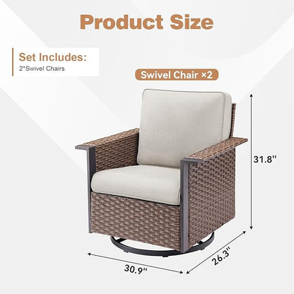 Patio Wicker Chairs Swivel Rocker-Outdoor Swivel Rocking Patio Chairs Set of 2,Wide Armrest Wicker Chair Outdoor Patio Furniture Set with Covered Cushions for Porch Balcony Patio Deck Brown/Beige