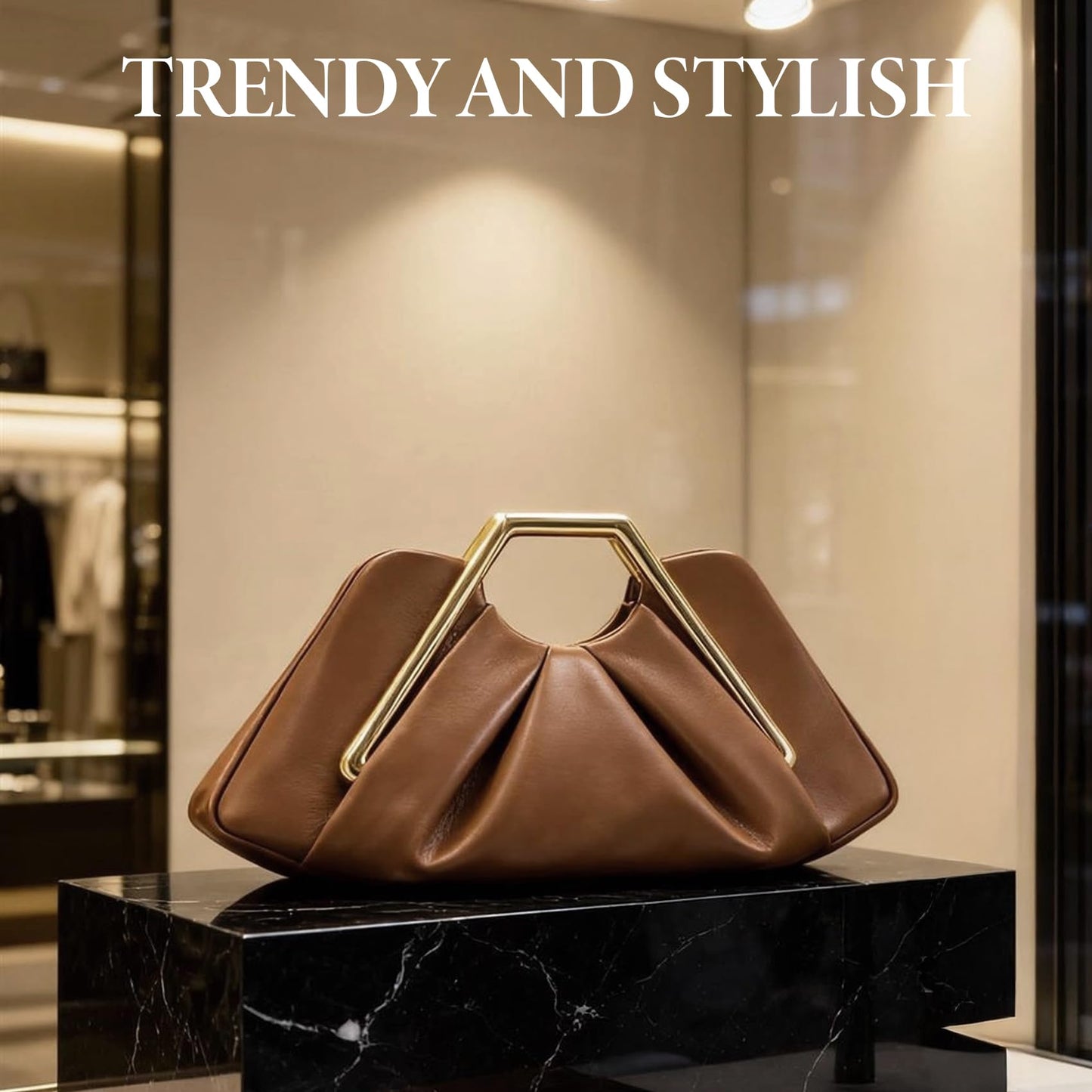ROVLET 2026 New Brown leather Clutch for Women - Elegant Ruched Evening Handbags,Ruched Clutch Purse for Wedding Guests, Formal Events,Parties & Prom - Chic Ladies Purse (Bolsos para Mujer)