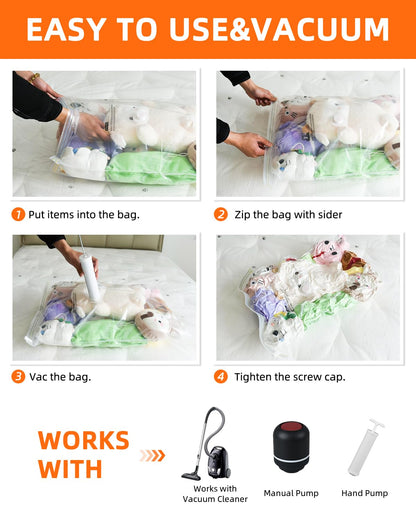 Vacuum Storage Bags, 10 Medium Vacuum Seal Bags for Clothing & Bedding, Space Saver Bags for Organization and Storage, Hand Pump Included – Ideal for Home, Travel & Moving Use (10M)