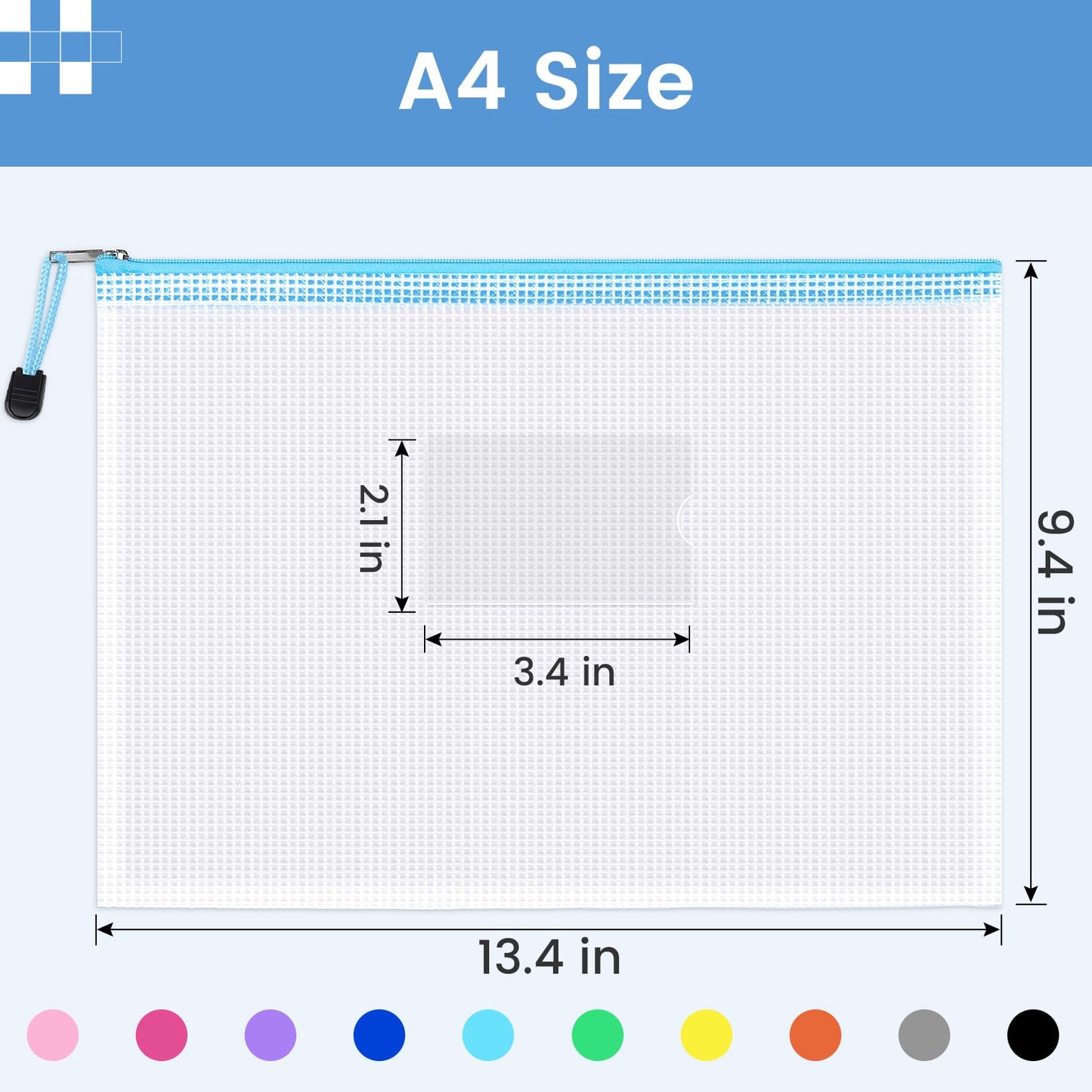 Sooez 20 Pack Mesh Zipper Pouch Bags, A4 Letter Size, Zipper Bags with Label Pocket, Waterproof Pouches for Classroom Organizer, Board Game Toy Storage, Document Bag for Teacher School Office Supplies