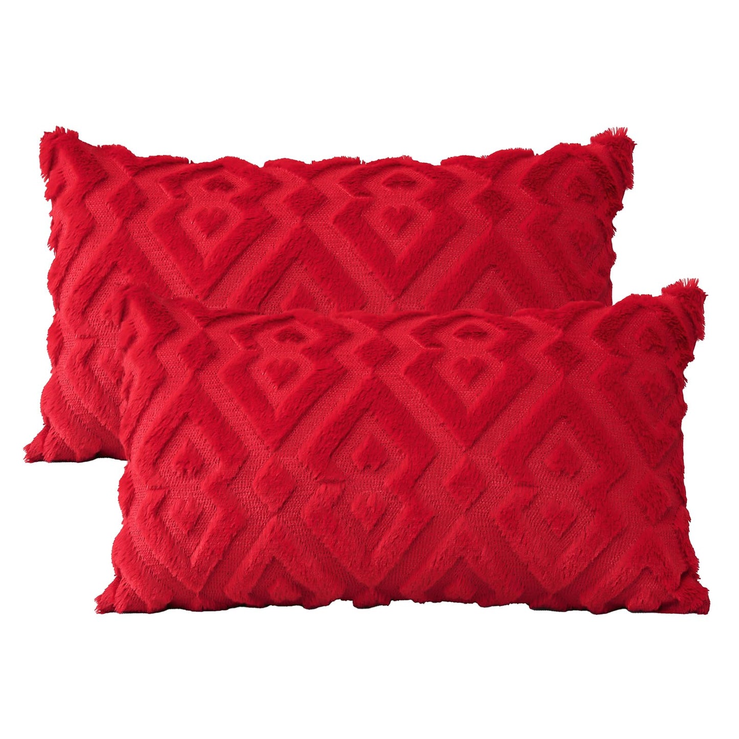 Artscope Pack of 2 Soft Plush Short Wool Velvet Decorative Throw Pillow Covers Luxury Style Cushion Covers Christmas Pillow Shell for Sofa Bedroom Diamond Shape Red, 16x24 Inch
