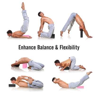 MoKo Thin Yoga Blocks 2 pack, 9" x 6" x 3" High Density EVA Foam Yoga Block Exercise Bricks, Eco Friendly & Lightweight, Increase Flexibility & Balance, Great For Stretching & Holding Poses - Black