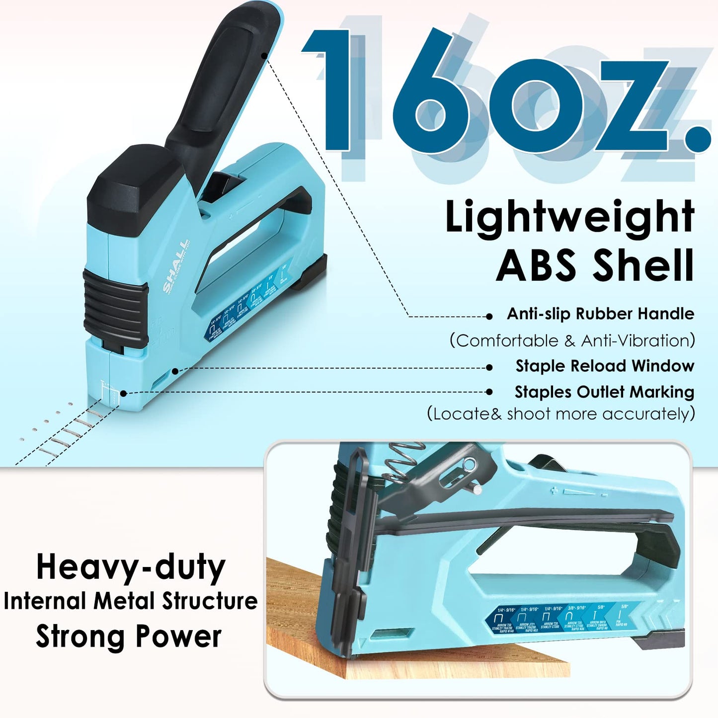 SHALL 6-in-1 Staple Gun Heavy Duty - Upholstery Stapler Nail Gun with 4000 Counts Staples, Manual Brad Nailer with Staple Remover for Wood, Crafts, Fabric, Cable, Wall, Decoration, Furniture