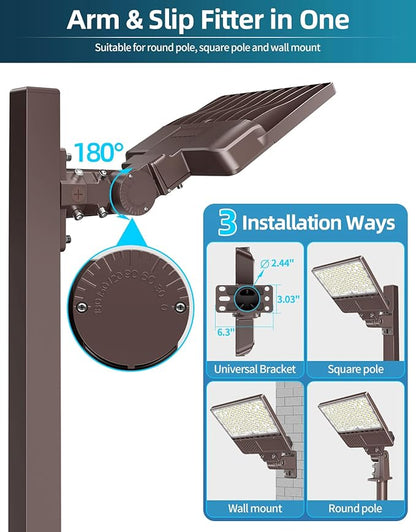 LED Parking Lot Light 150W 120W 90W Tunable, LED Shoebox Light 5700K 5000K 4500K Adjustable Arm&Slip Fitter, DLC Listed Outdoor Pole Light with Photocell, IP65 Commercial Street Area Flood Lighting