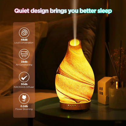 Essential Oil Diffuser Hand Blown Glass Aromatherapy Diffuser - Ultrasonic Cool Mist Scent Aroma Diffuser, Whisper Quiet with Auto Shut-Off, Timer Setting &7 Colors Night Light for Home