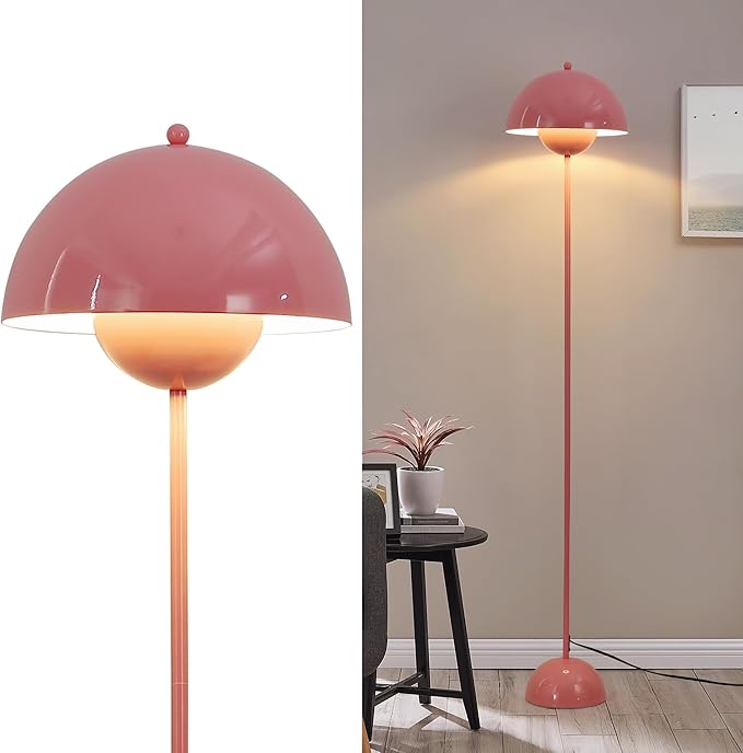 Modern Flowerpot LED Floor Lamp for Living Room, Vintage Metal Lampshade Spotlight Standing Lamp with Foot Switch, Retro E26 Base Round Floor Light Fixture for Bedroom, Office (Pink)