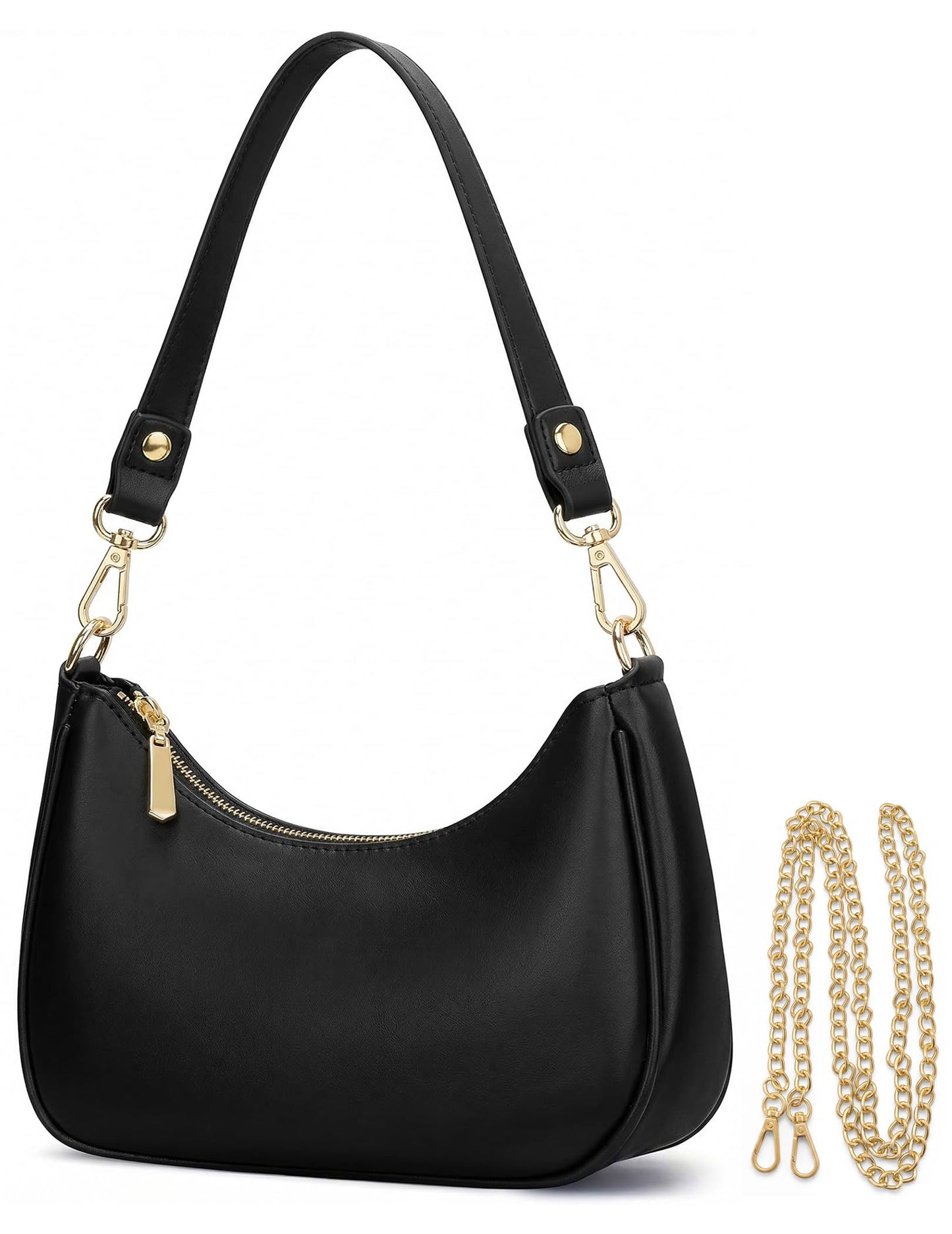 Mivorica Small Shoulder Bag for Women - Trendy mini Crescent Purse & Handbag with Detachable Chain Strap - Cute Mini Hobo Clutch for Travel & Party, Classic Black Faux Leather