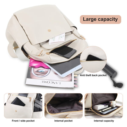 ASDSSRY Women Fashion Backpack Purse Waterproof Bookbags Travel Shopping Rucksack Convertible Ladies Shoulder Bag (Dark Beige)