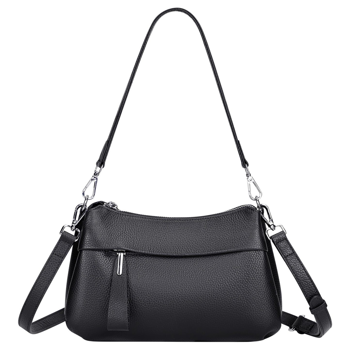 Over Earth Genuine Leather Handbags for Women Crossbody Purse Ladies Small Hobo Shoulder Bag(O111-2E Black)