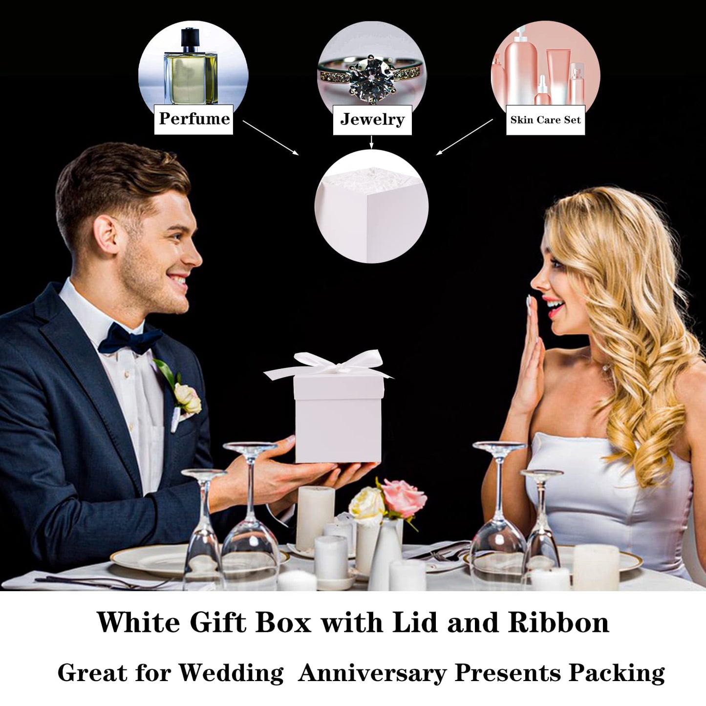 Elephant-package 12Pack White 6Inch Gift Boxes with Lids, Squared Boxes with Lids Perfect for Weddings, Birthday Party Favor, Engagements, Graduations, Holidays, Christmas Xmas, New Year.
