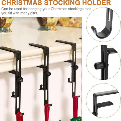 Garland Hanger and Stocking Mantel Holders, 4 PCS Christmas Stocking Holders for Mantle-Adjustable Christmas Metal Hooks Garland Hanger for Hanging Stocking Garland Balls Fireplace Decoration Supplies