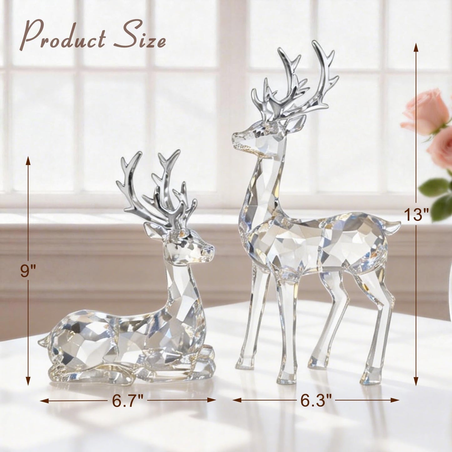 EverZenHub Christmas Decorations, Reindeer Figurines Set of 2 - Resin Deer Statues for Xmas Tabletop, Fireplace Mantel, Shelf Decor | Holiday Home Décor Ornaments & Gifts