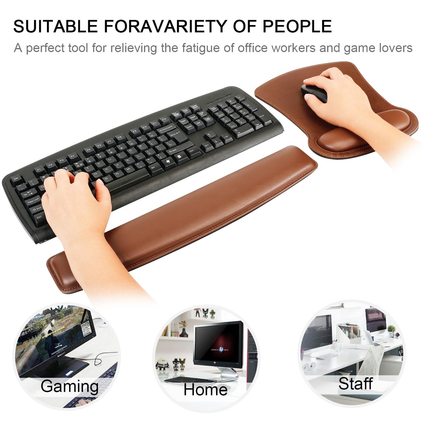 RICHEN Keyboard Wrist Rest Pad and Mouse Wrist Rest Support Mouse Pad Set,Sturdy & Comfortable & Lightweight for Easy Typing & Pain Relief-Ergonomic Support (Brown)