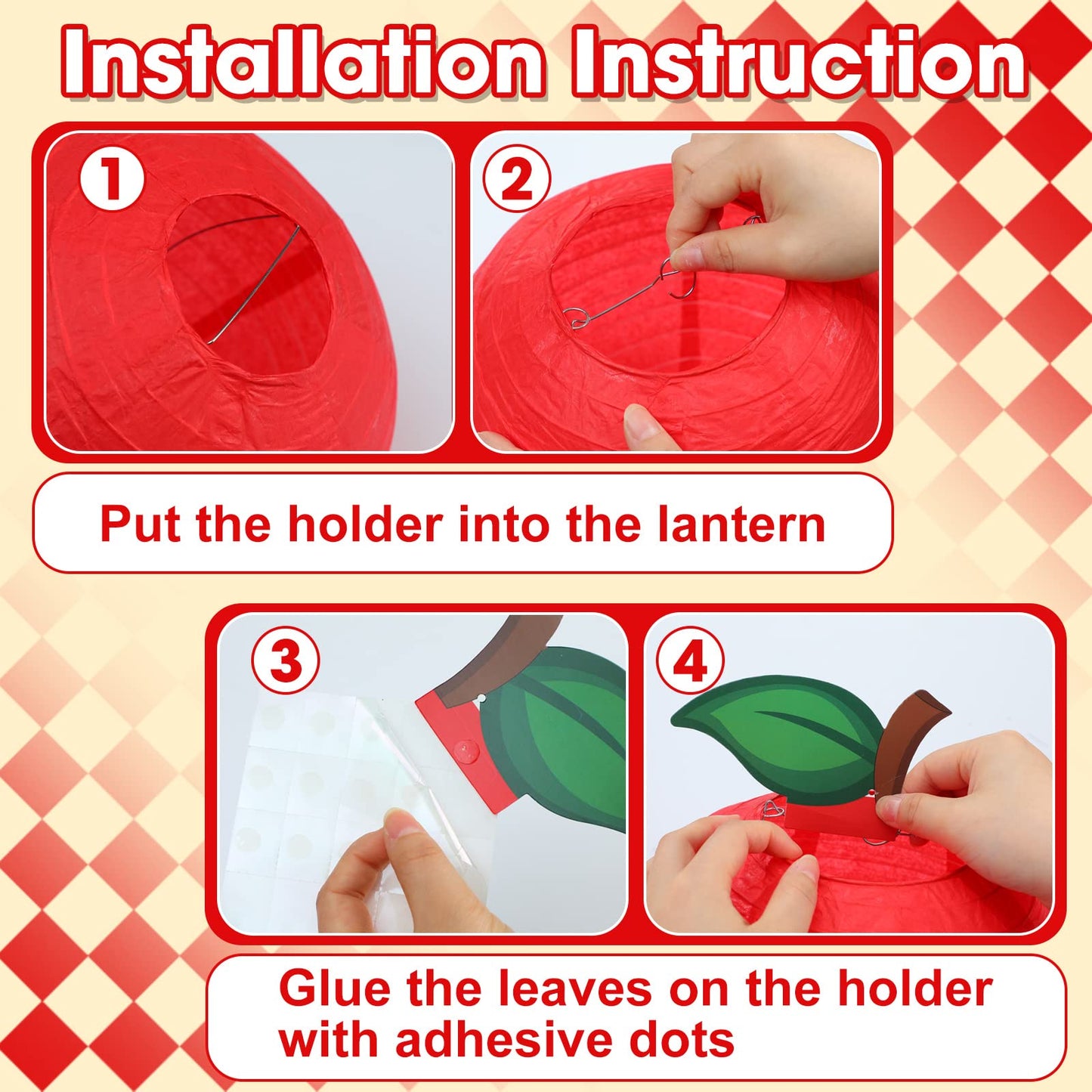 Retisee 12 Pcs 10 Inch Hanging Paper Lanterns Party Decorations Pastel Classroom Decor for Birthday Back to School Party Decoration for Classrooms Wedding Birthday Ceilings(Red,Apple)
