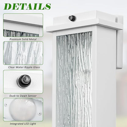 White LED Dusk to Dawn Outdoor Lighting 2 Packs, 16" Large Outside Farmhouse Wall Lantern, Industrial Porch Wall Mount Light Fixture with Rippled Glass, Waterproof Modern Exterior Sconce Lamp