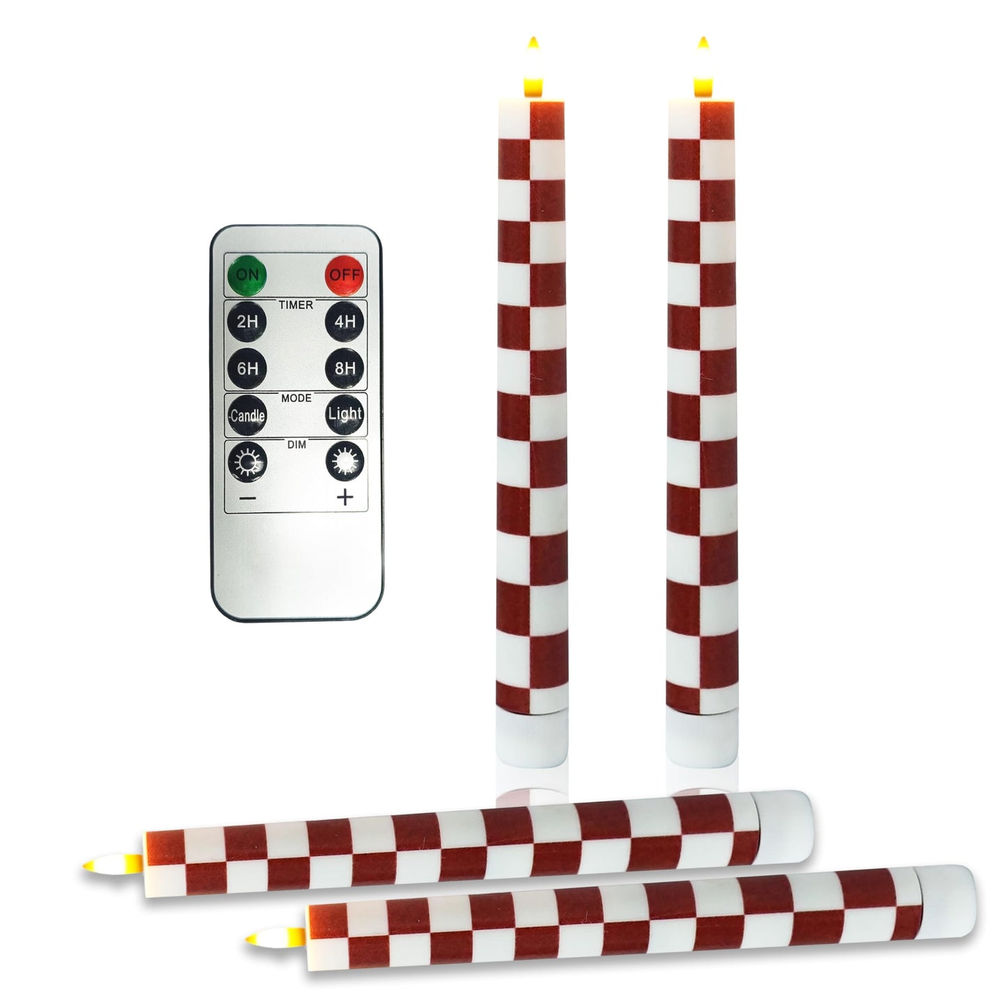 SEUCRWAX 10 Inch Flameless Taper Candles,LED Candlesticks Battery Operated with 10-Key Remote and Timer,4p Flame Lights for Wedding Decoration Party(Chessboard)