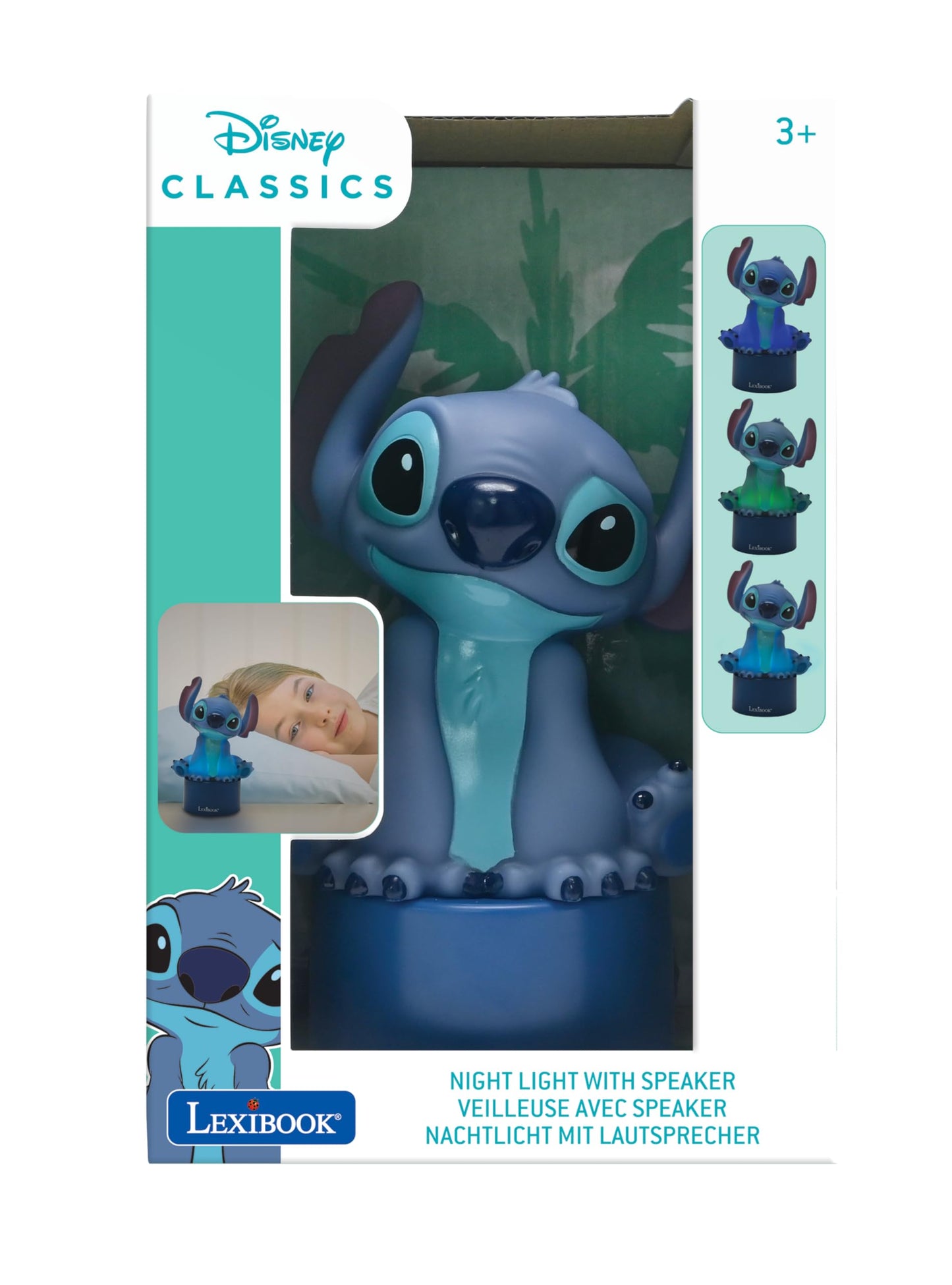 LEXiBOOK, Disney Stitch, Nightlight with Speaker, Color Change, Soft Light, Battery Operated, Blue, NS01D