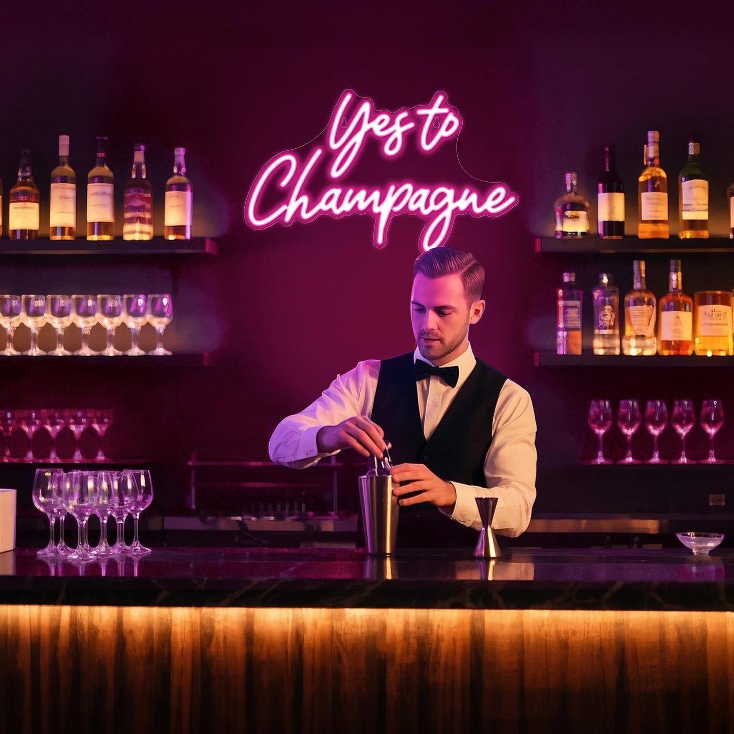 Kavaas Yes to Champagne Neon Sign 15" x 9.1", Neon Bar Signs for Home Bar Decor, Man Cave Pub Party - Best Gifts for Champagne Lover, Birthday, Christmas
