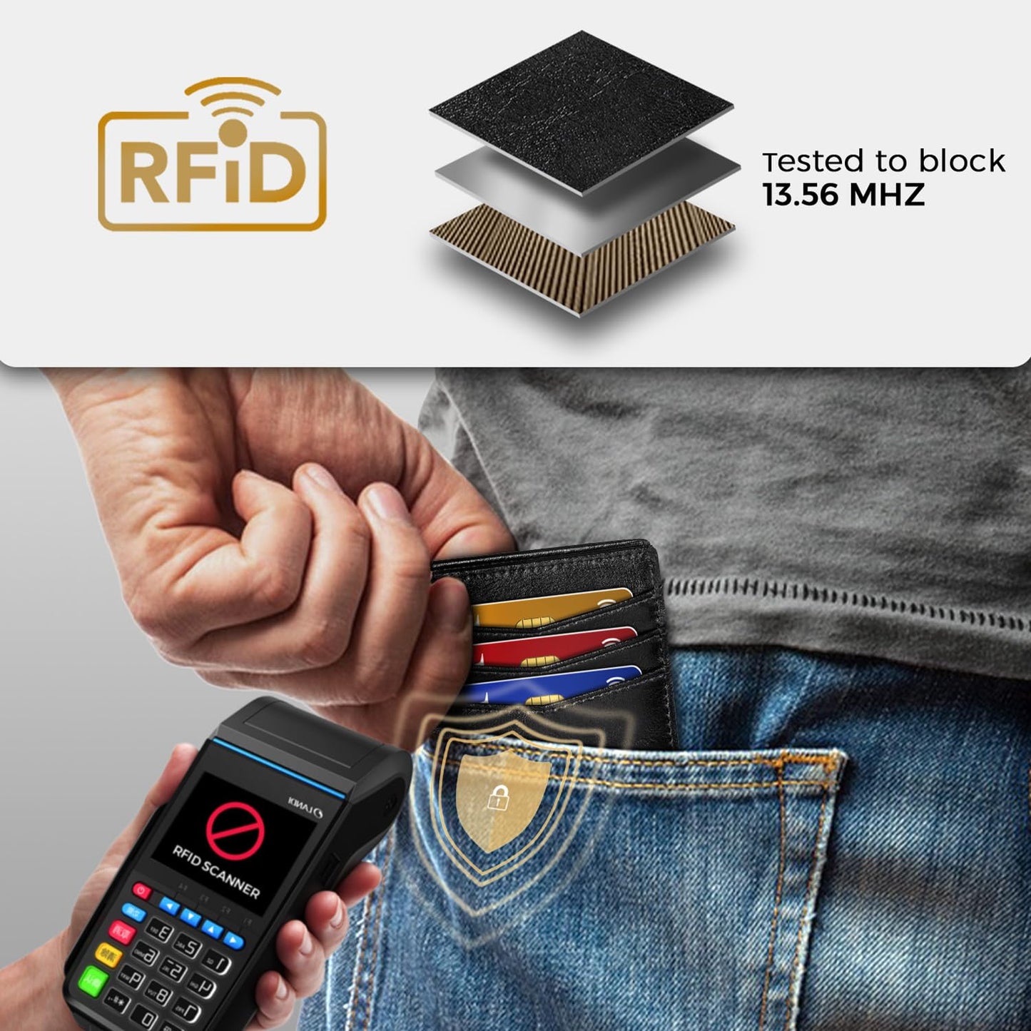 RUNBOX Magnetic Closure Slim Wallet for Men, Leather Front Pocket Wallet Holds 12 Cards, Rfid Blocking Card Wallet with Money Clip, Gifts for men