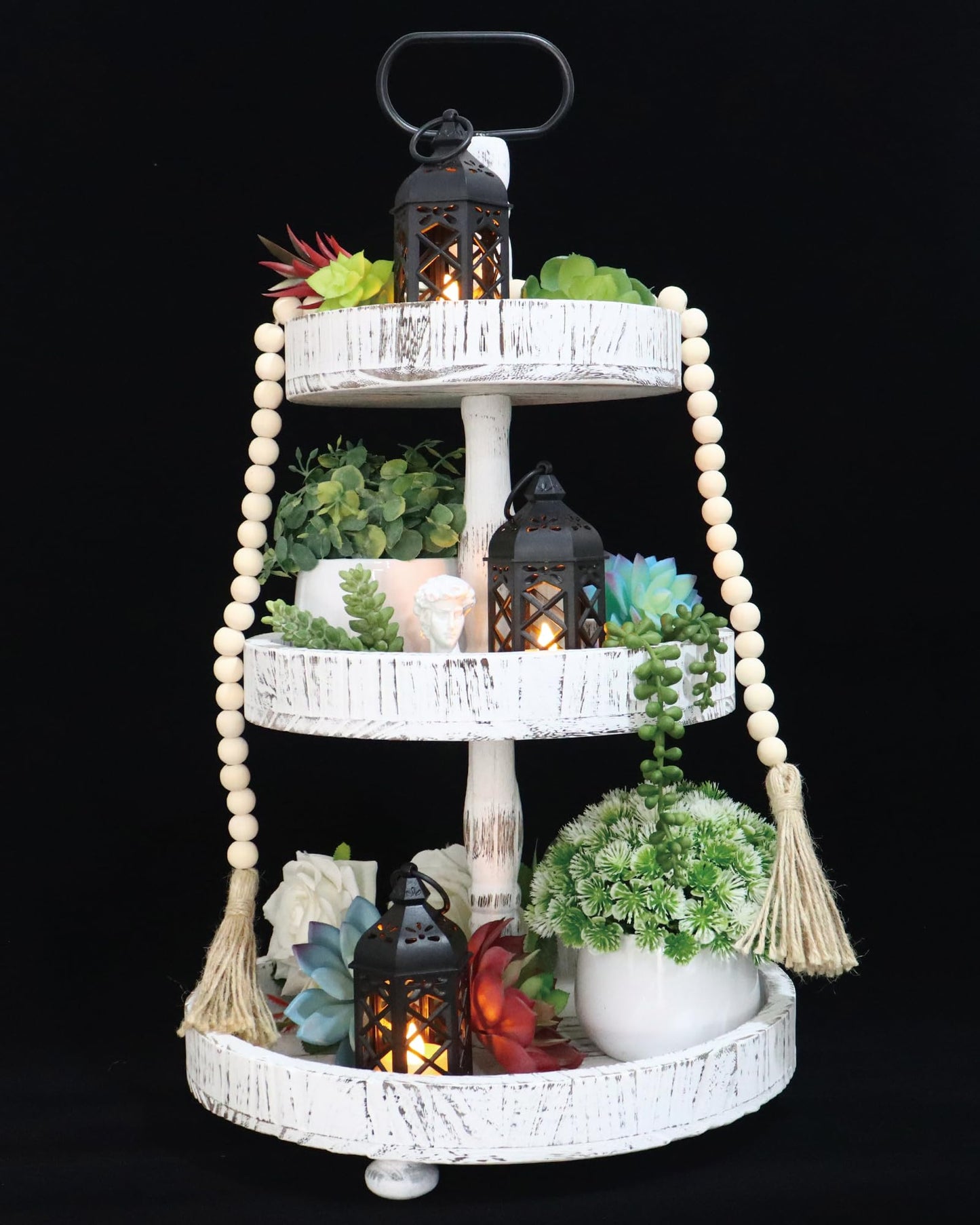 Reperla 8-Pack Mini Lanterns with Flickering LED Candles for Ramadan, Moroccan Decorative Hanging Lanterns for Halloween, Christmas, Wedding, Black Lantern for Table Centerpiece, Home & Party Decor