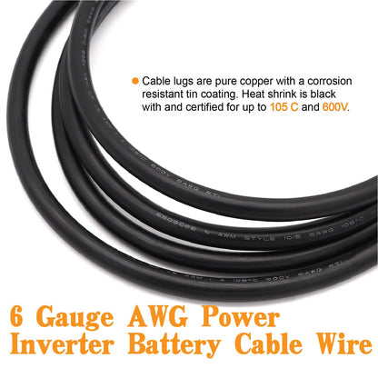 Taukealugs 6 AWG Gauge Wire UL1015 Battery Power Tinned Oxygen Free Copper OFC Welding Cable Boat Inverter Red Black Total 13.1FT and Lugs Terminal Connectors with Heat Shrink Tube