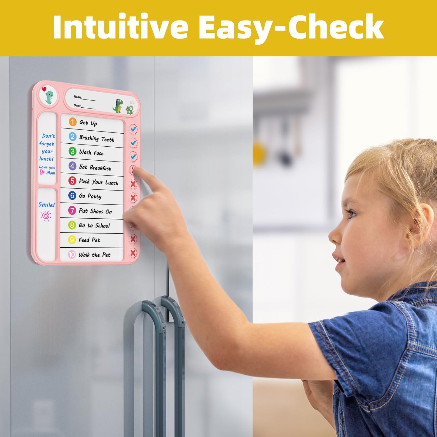 2-Pack Magnetic Chore Chart for Kids, ADHD Task Tracker Easy-Check Routine Dry Erase Board, to-Do List Planning Tool with Stand for Fridge/Desk/Home/School, 6 Reusable Sheets, 4 Markers Pink