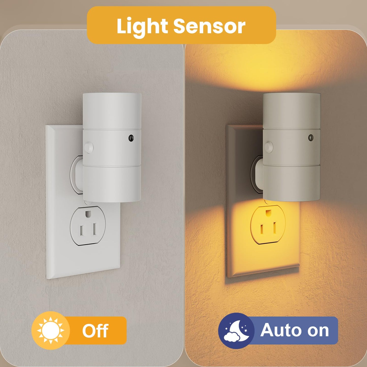 VOLISUN Night Light, Dimmable Led Night Lights Plug into Wall, Amber/3000K/4500K, 0-100LM Adjustable Brightness, Dusk to Dawn Nightlight for Hallway, Bathroom, Bedroom White 2 Pack