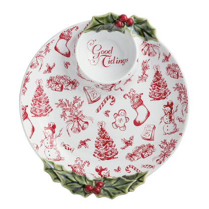 Mud Pie Christmas Good Tidings Toile Chip & Dip