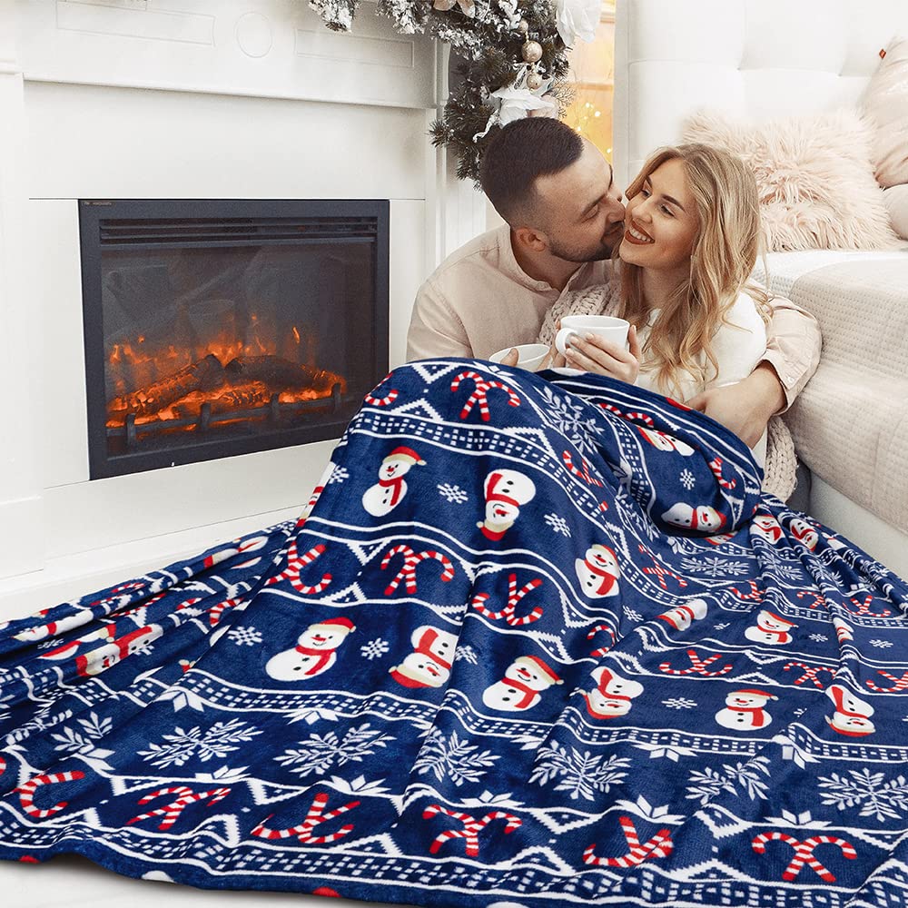 PAVILIA Christmas Snowman Throw Blanket | Blue Holiday Christmas Fleece Blanket | Soft, Plush, Warm Winter Cabin Throw, 50x60 (Blue Christmas)