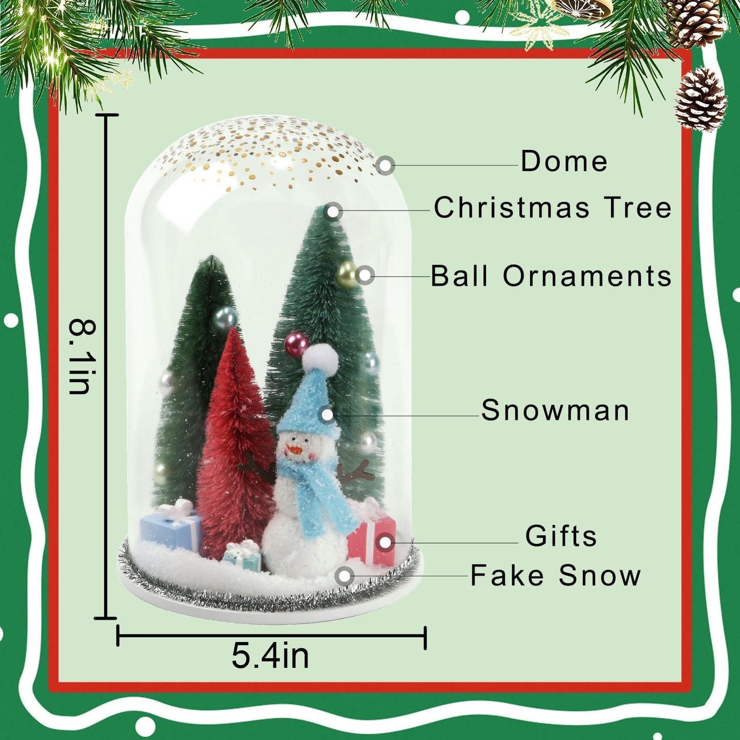 Christmas Decorations Table Centerpieces, Winter Decor Snowman with Ornaments in Dome Cloche Christmas Winter Tabletop Decor for Table Tiered Tray Shelf Mantel Fireplace Office Desk Holiday Decoration