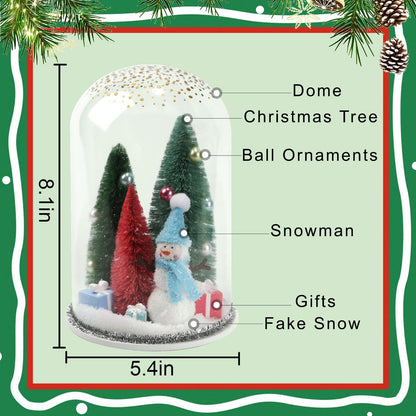 Christmas Decorations Table Centerpieces, Winter Decor Snowman with Ornaments in Dome Cloche Christmas Winter Tabletop Decor for Table Tiered Tray Shelf Mantel Fireplace Office Desk Holiday Decoration