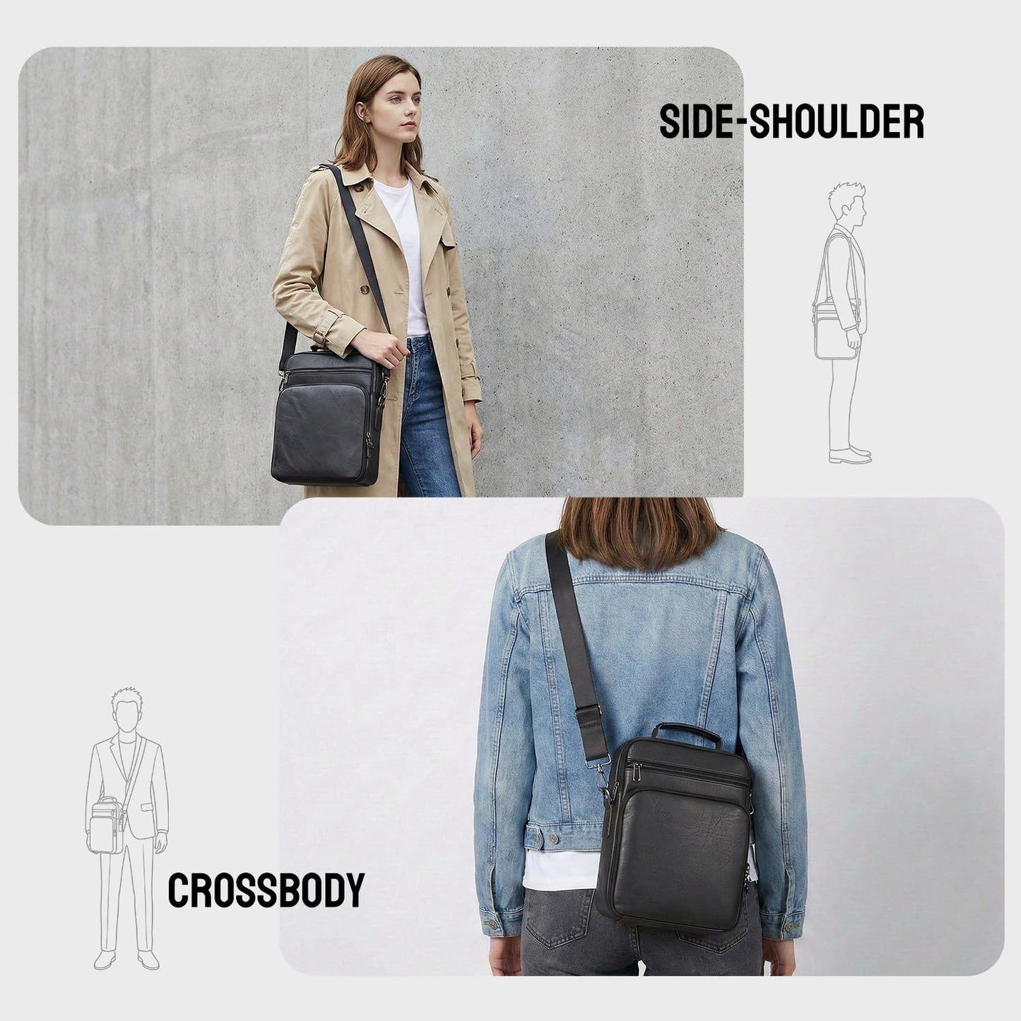 Crossbody Bags for Women and Men, Medium Leather Ladies Shoulder Cross body Bag Sling Travel Purses Handbags Compatible with 11 inch iPad Pro Air 11 with Magic Keyboard