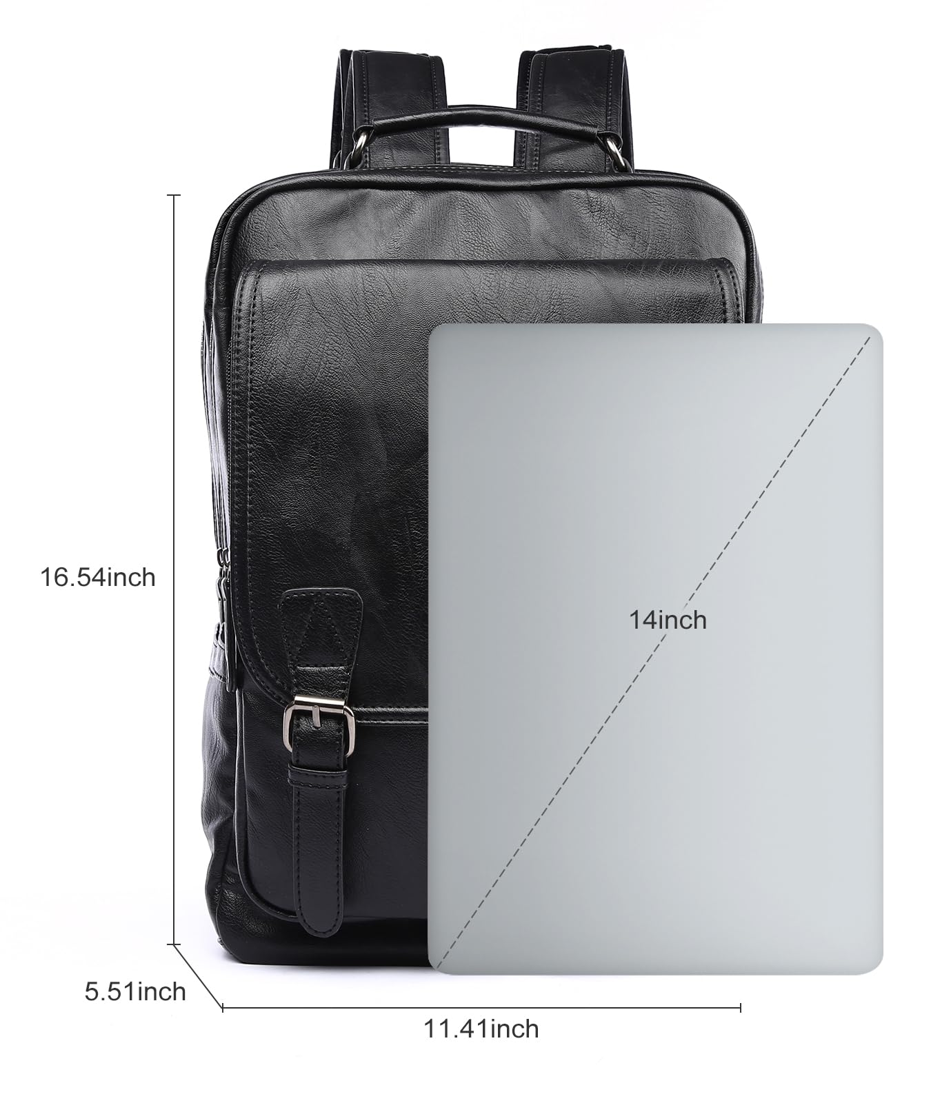 MOYYI Leather Backpack fits 15.6 Inch Laptop Vintage Backpack Waterproof Flap Bookbag for Men Leather Travel Backpack for Men Casual Knapsack Black