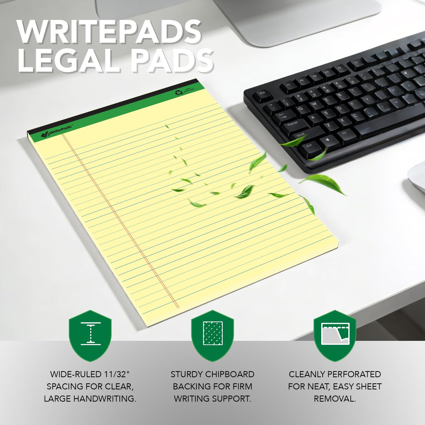 KAISA Legal Note pads 8.5 x 11，12pads 600 Sheets note pads office supplies Recycled Paper 8.5 x 11 Wide Ruled 50 sheets Premium Thick Paper Hard Back Notepads 8-1/2"x 11-3/4" Writing Tablet Canary For Office Supplies (Pack of 12)