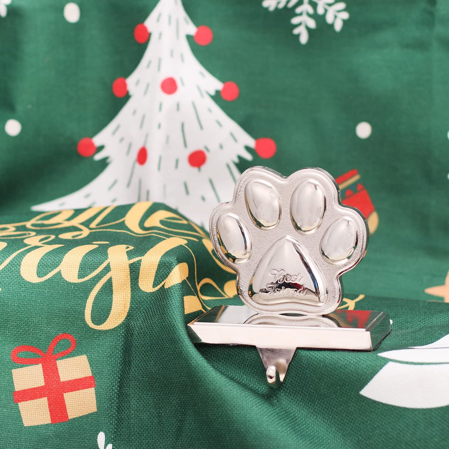 Christmas Stocking Holders for Fireplace Mantle Dog Paw Mantle Stocking Hangers Sliver Sturdy Stocking Hook for Tables Window Fireplace Home Decoration (1,Dog Paw)