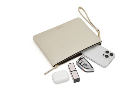 DORIS&JACKY Leather Wristlet Clutch Purse for Women Large Slim Phone Pouch Bag With Detachable Strap (Off White)