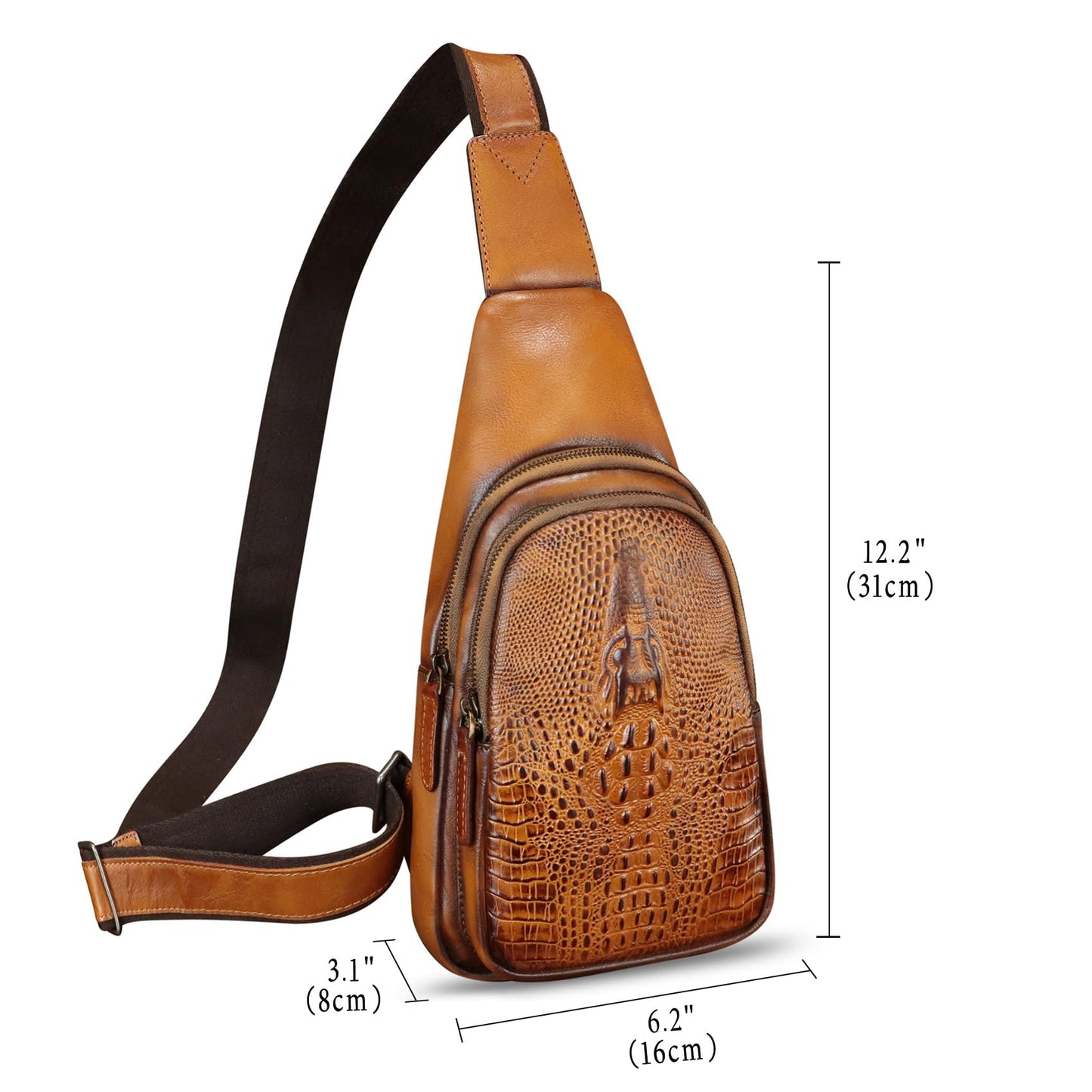FEIGITOR Genuine Leather Sling Bag Retro Crossbody Sling Backpack Handmade Chest Purse Daypack Cycling Fanny Packs (Brown)