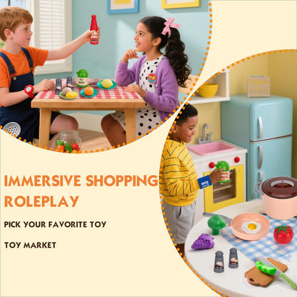 35Pcs Kids Kitchen Toy Accessories, Toddler Pretend Cooking Playset with Play Pots, Pans, Utensils, Cookware, Play Food Set, Toy Vegetables, Learning Gift for Girls & Boys (Pink)