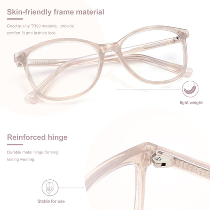 Madison Avenue TR90 Blue Light Blocking Glasses Anti Eyestrain UV Glare Blue Light Glasses for Women TV Phone Computer Gaming Eyeglasses (Nude Pink)