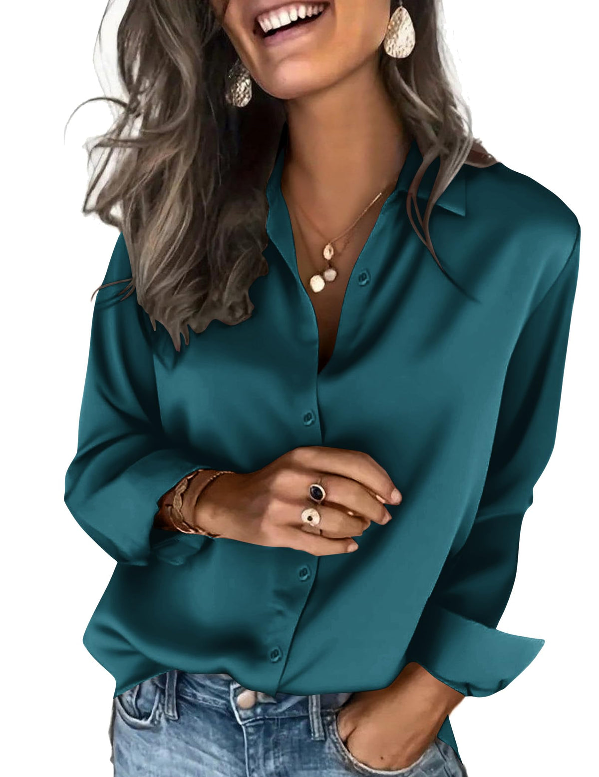 Zeagoo Satin Blouses for Women Silk Button Down Shirts Long Sleeve Business Casual Tops