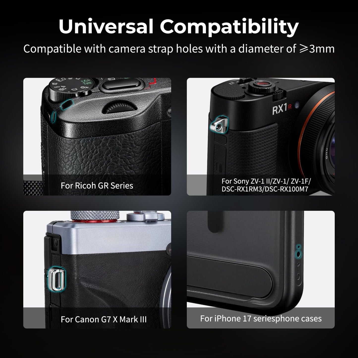 SMALLRIG Quick Release Shoulder Strap for Ricoh GR Series, Portable and Protective, for Sony ZV-1 II/ZV-1 / ZV-1F, for Canon G7 X Mark III Cameras, for iPhone 17 Series Phone Cases