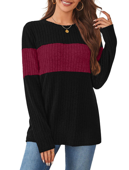 WIHOLL Womens Sweaters Trendy Color Block Tops Long Sleeve Shirts Fall Outfits Early Fall Fashion 2025 Winter Clothing