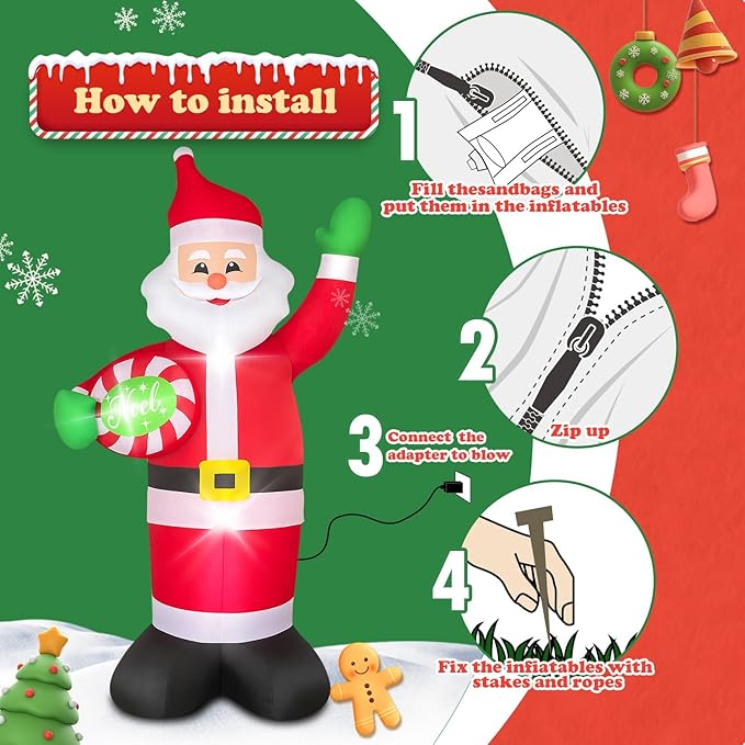 7 FT Christmas Inflatables Santa Claus Outdoor Decorations Blow Up Yard Santa Claus Holding a Plate with Built-in LEDs for Holiday Party Xmas Yard Garden Lawn Decor